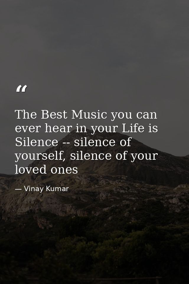 The Best Music you can ever hear in your Life is Silence -- silence of yourself, silence of your loved ones — Vinay Kumar