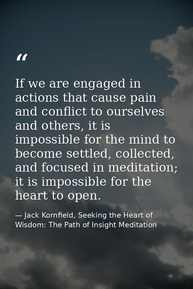 If we are engaged in actions that cause pain and conflict to ourselves and others, it is impossible for the mind to beco — Jack Kornfield, Seeking the Heart of Wisdom: The Path of Insight Meditation