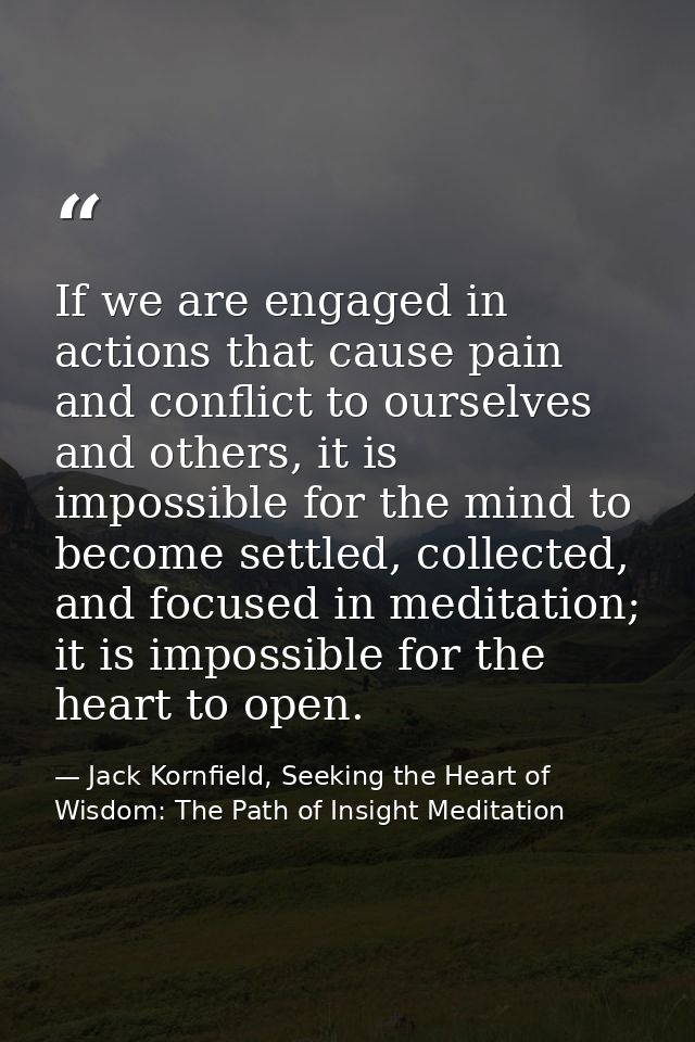 If we are engaged in actions that cause pain and conflict to ourselves and others, it is impossible for the mind to beco — Jack Kornfield, Seeking the Heart of Wisdom: The Path of Insight Meditation