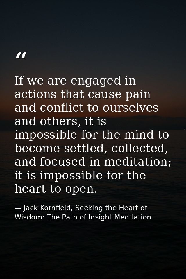 If we are engaged in actions that cause pain and conflict to ourselves and others, it is impossible for the mind to beco — Jack Kornfield, Seeking the Heart of Wisdom: The Path of Insight Meditation