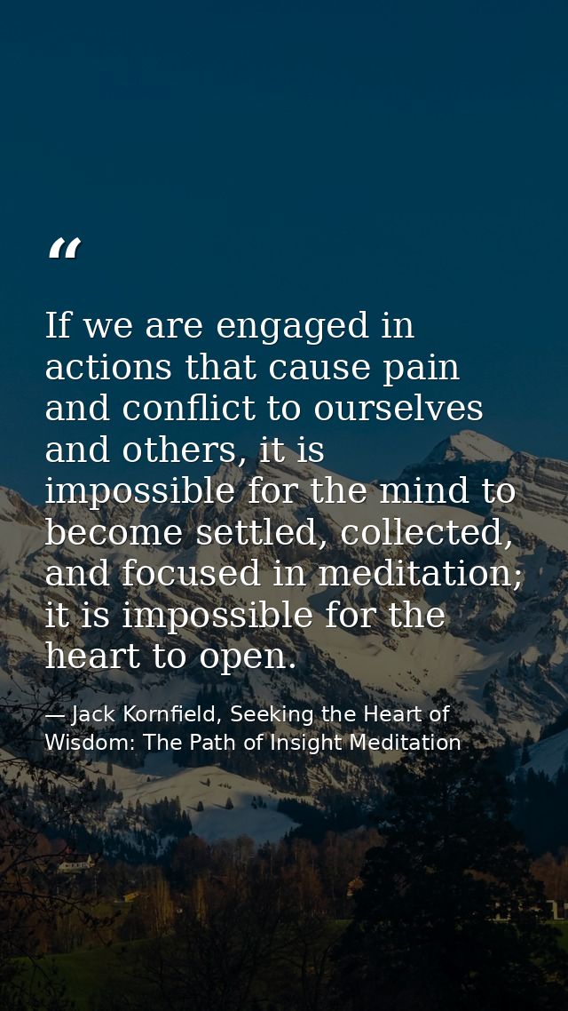 If we are engaged in actions that cause pain and conflict to ourselves and others, it is impossible for the mind to beco — Jack Kornfield, Seeking the Heart of Wisdom: The Path of Insight Meditation