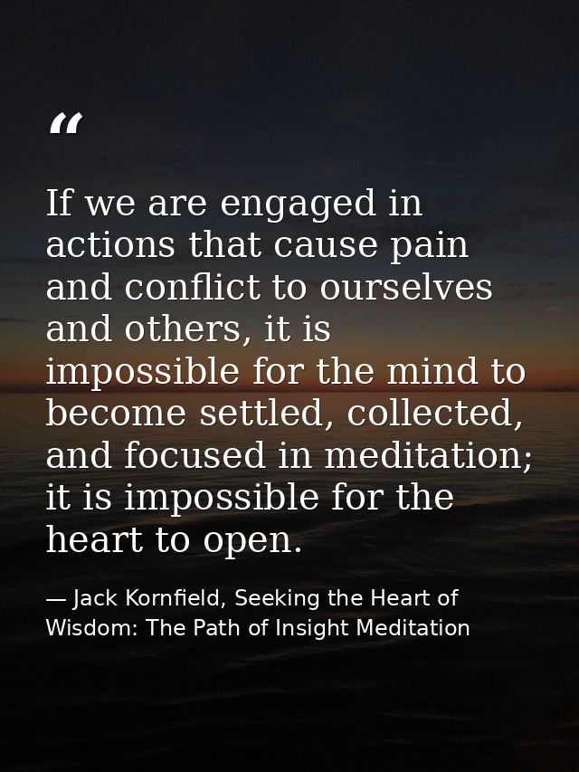 If we are engaged in actions that cause pain and conflict to ourselves and others, it is impossible for the mind to beco — Jack Kornfield, Seeking the Heart of Wisdom: The Path of Insight Meditation