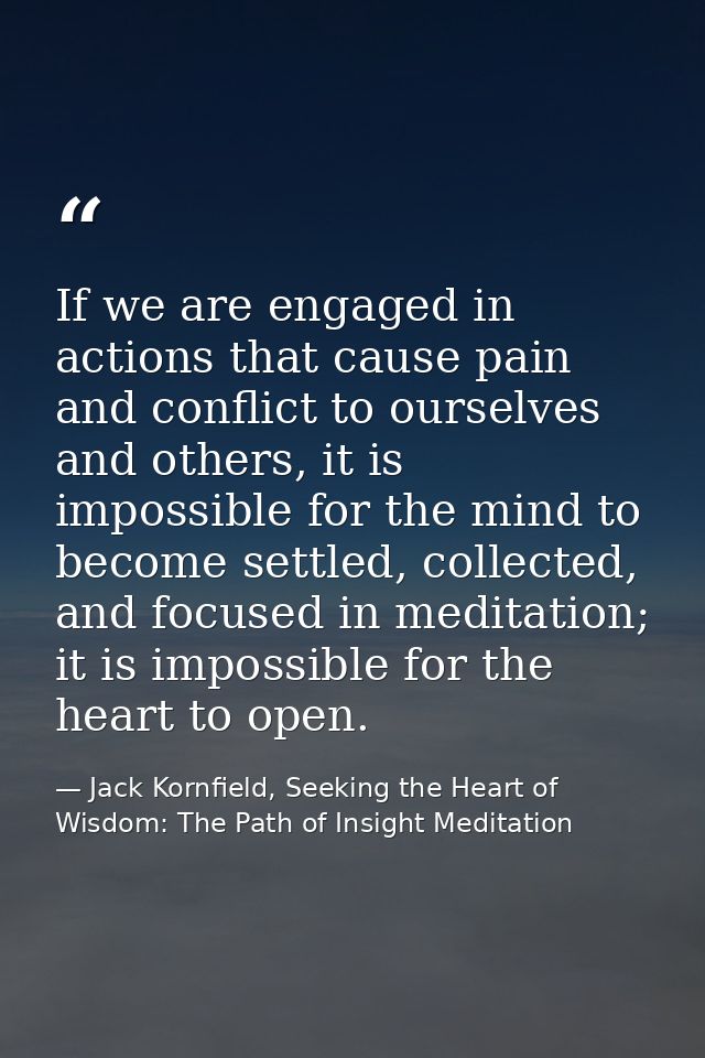 If we are engaged in actions that cause pain and conflict to ourselves and others, it is impossible for the mind to beco — Jack Kornfield, Seeking the Heart of Wisdom: The Path of Insight Meditation