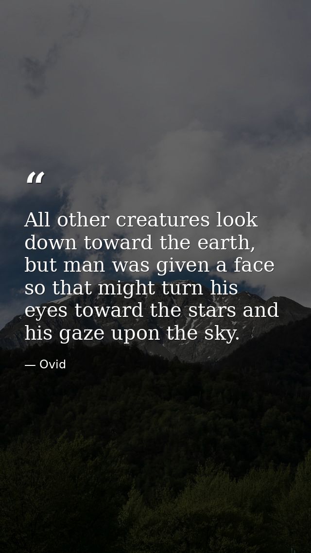 All other creatures look down toward the earth, but man was given a face so that might turn his eyes toward the stars an — Ovid