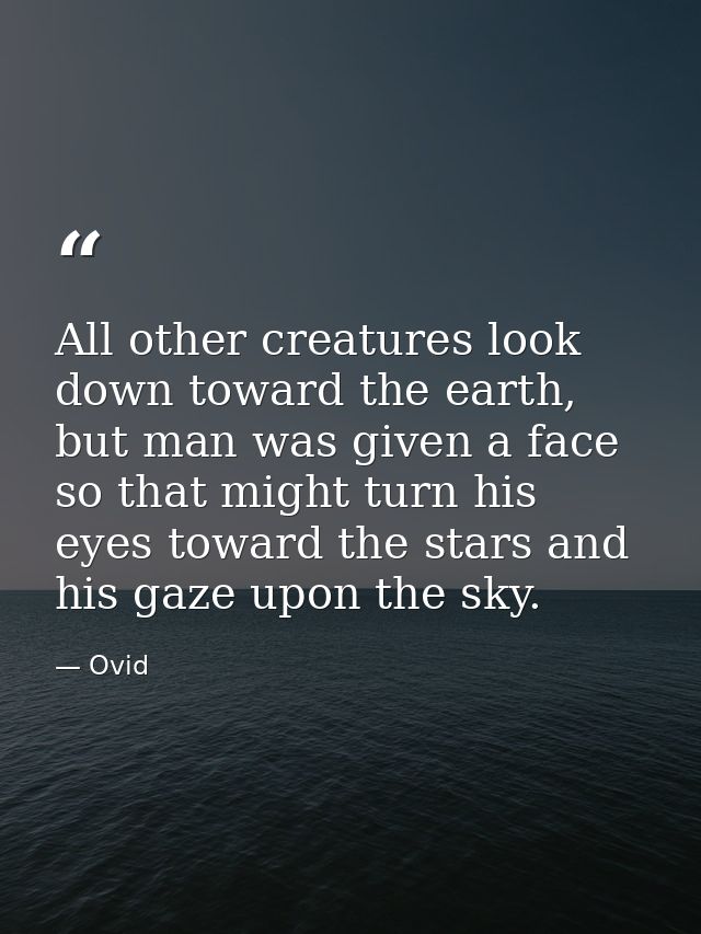 All other creatures look down toward the earth, but man was given a face so that might turn his eyes toward the stars an — Ovid