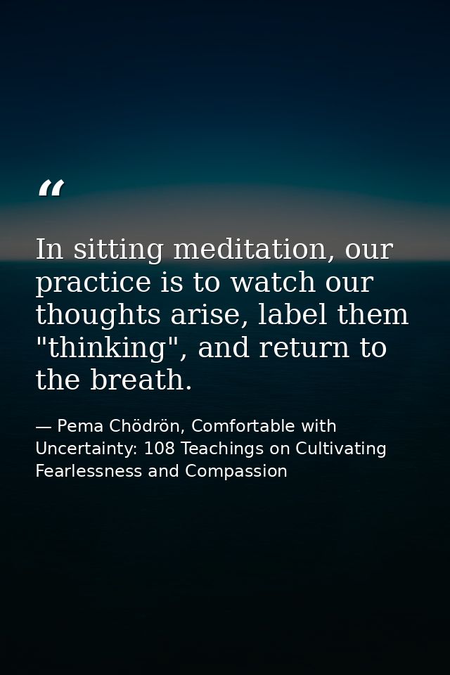 In sitting meditation, our practice is to watch our thoughts arise, label them "thinking", and return to the breath. — Pema Chödrön, Comfortable with Uncertainty: 108 Teachings on Cultivating Fearlessness and Compassion