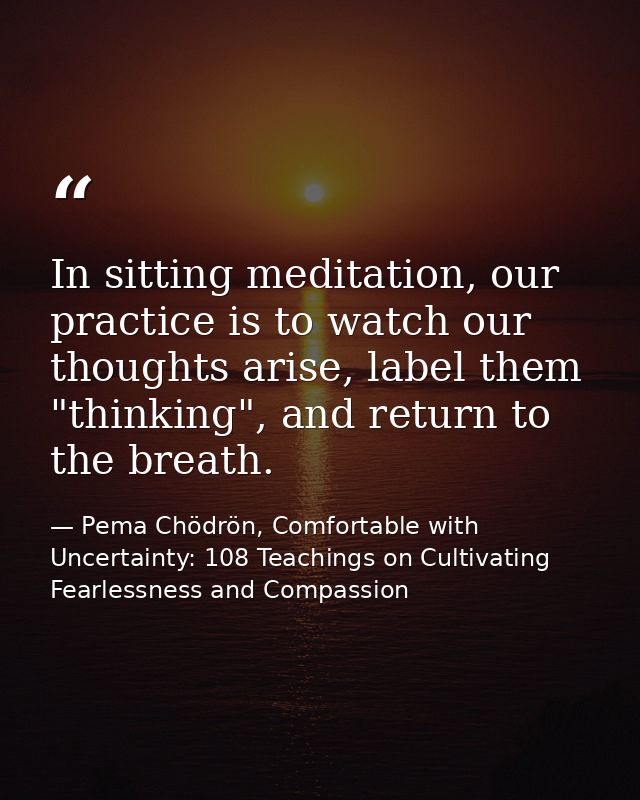 In sitting meditation, our practice is to watch our thoughts arise, label them "thinking", and return to the breath. — Pema Chödrön, Comfortable with Uncertainty: 108 Teachings on Cultivating Fearlessness and Compassion