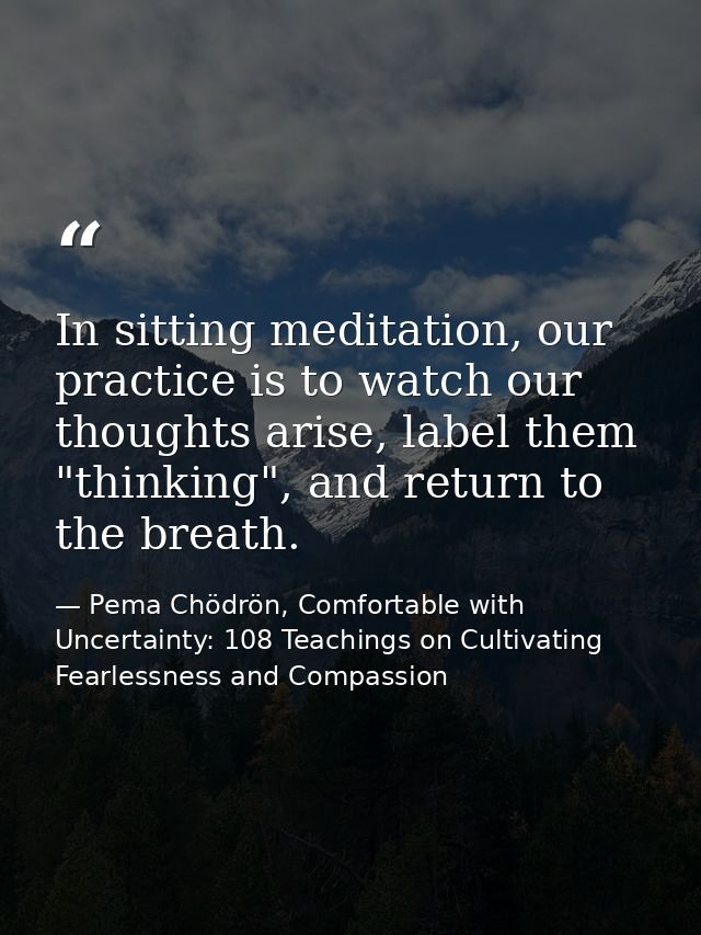 In sitting meditation, our practice is to watch our thoughts arise, label them "thinking", and return to the breath. — Pema Chödrön, Comfortable with Uncertainty: 108 Teachings on Cultivating Fearlessness and Compassion