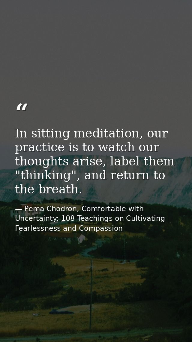 In sitting meditation, our practice is to watch our thoughts arise, label them "thinking", and return to the breath. — Pema Chödrön, Comfortable with Uncertainty: 108 Teachings on Cultivating Fearlessness and Compassion
