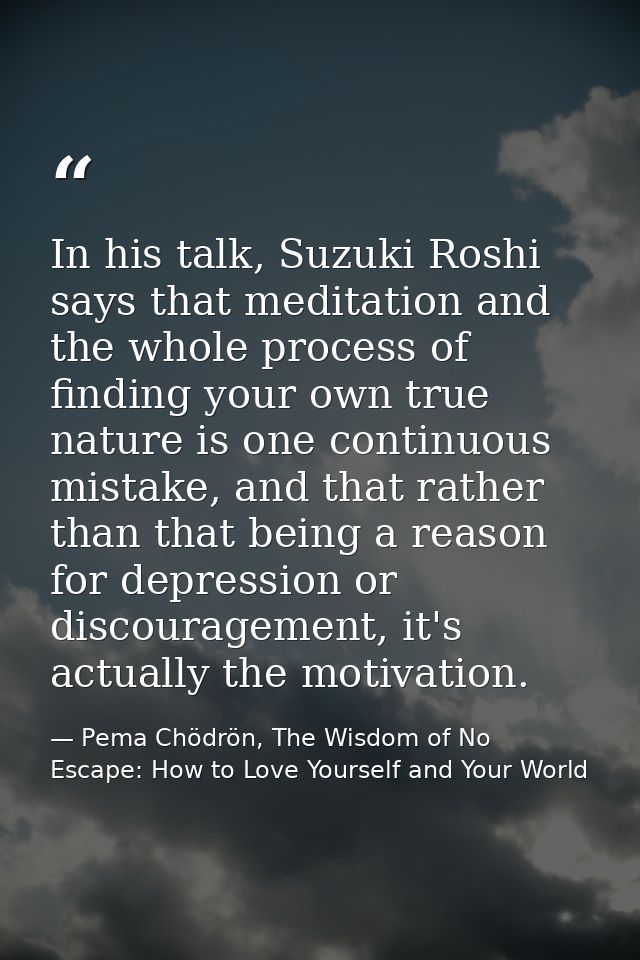In his talk, Suzuki Roshi says that meditation and the whole process of finding your own true nature is one continuous m — Pema Chödrön, The Wisdom of No Escape: How to Love Yourself and Your World