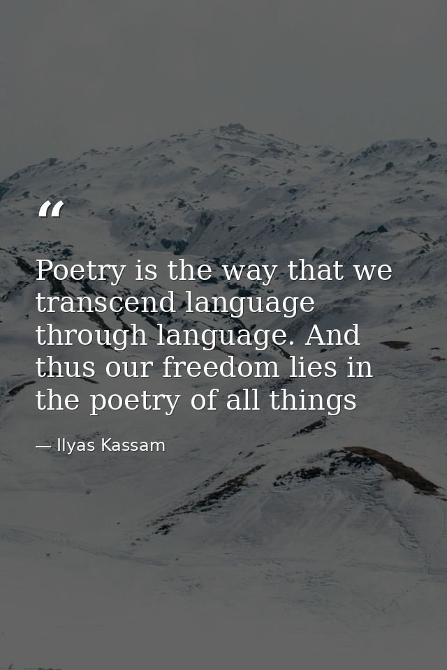 Poetry is the way that we transcend language through language. And thus our freedom lies in the poetry of all things — Ilyas Kassam