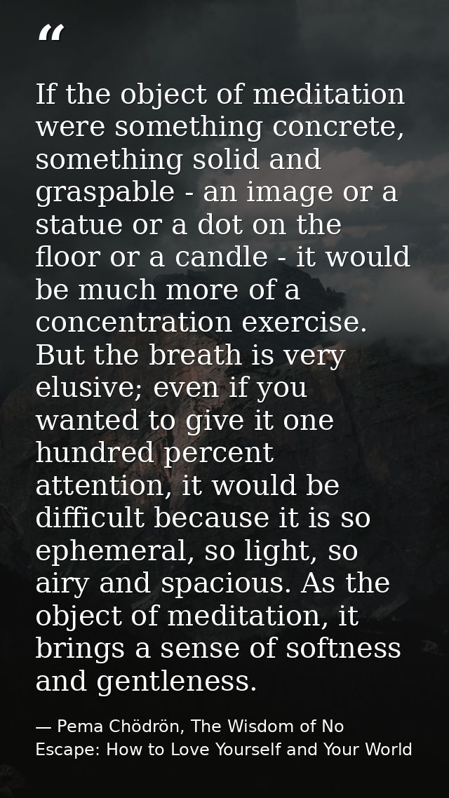 If the object of meditation were something concrete, something solid and graspable - an image or a statue or a dot on th — Pema Chödrön, The Wisdom of No Escape: How to Love Yourself and Your World