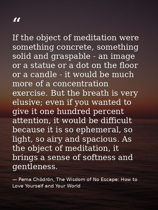 If the object of meditation were something concrete, something solid and graspable - an image or a statue or a dot on th — Pema Chödrön, The Wisdom of No Escape: How to Love Yourself and Your World