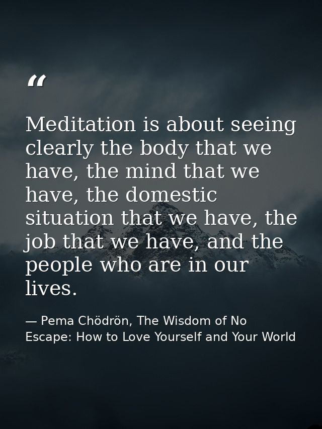 Meditation is about seeing clearly the body that we have, the mind that we have, the domestic situation that we have, th — Pema Chödrön, The Wisdom of No Escape: How to Love Yourself and Your World