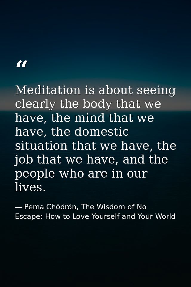 Meditation is about seeing clearly the body that we have, the mind that we have, the domestic situation that we have, th — Pema Chödrön, The Wisdom of No Escape: How to Love Yourself and Your World