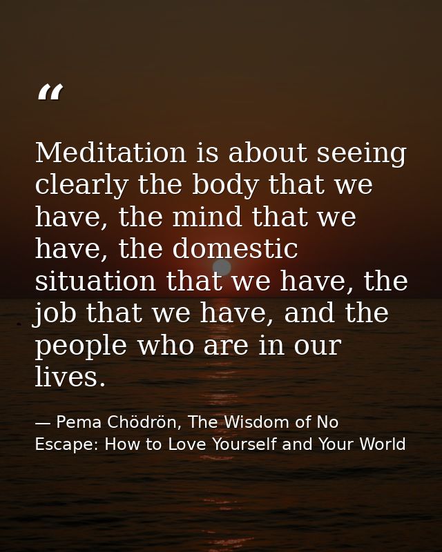 Meditation is about seeing clearly the body that we have, the mind that we have, the domestic situation that we have, th — Pema Chödrön, The Wisdom of No Escape: How to Love Yourself and Your World