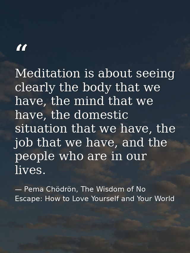 Meditation is about seeing clearly the body that we have, the mind that we have, the domestic situation that we have, th — Pema Chödrön, The Wisdom of No Escape: How to Love Yourself and Your World