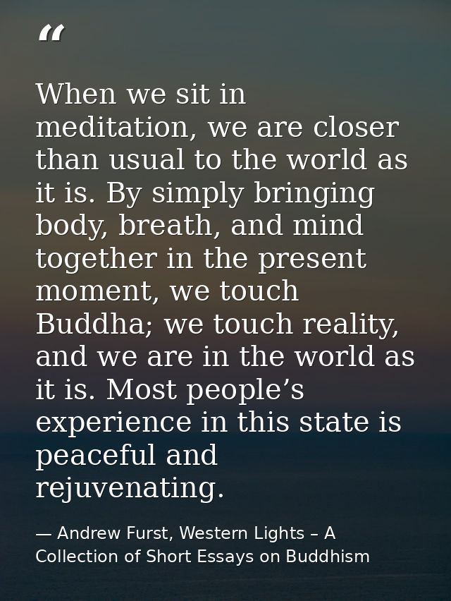 When we sit in meditation, we are closer than usual to the world as it is. By simply bringing body, breath, and mind tog — Andrew Furst, Western Lights – A Collection of Short Essays on Buddhism