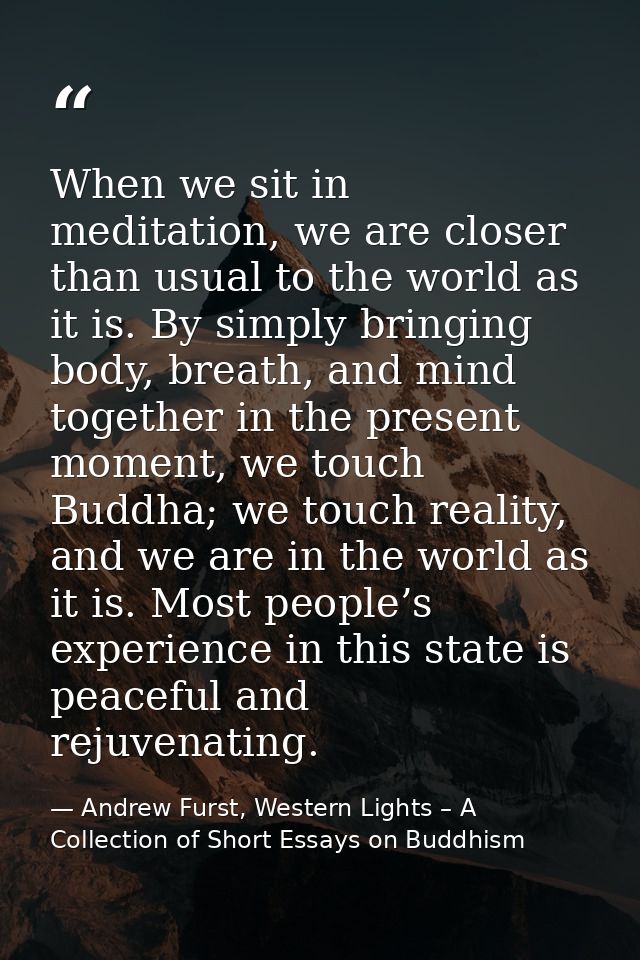 When we sit in meditation, we are closer than usual to the world as it is. By simply bringing body, breath, and mind tog — Andrew Furst, Western Lights – A Collection of Short Essays on Buddhism