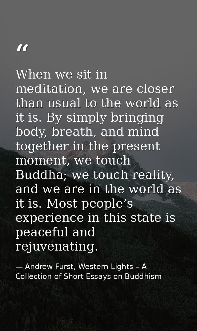 When we sit in meditation, we are closer than usual to the world as it is. By simply bringing body, breath, and mind tog — Andrew Furst, Western Lights – A Collection of Short Essays on Buddhism