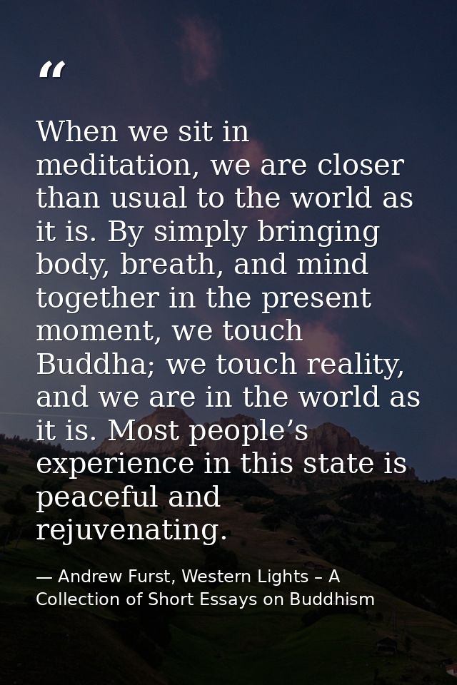 When we sit in meditation, we are closer than usual to the world as it is. By simply bringing body, breath, and mind tog — Andrew Furst, Western Lights – A Collection of Short Essays on Buddhism