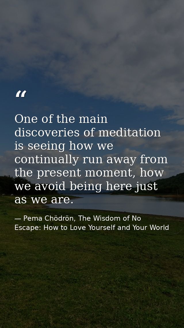 One of the main discoveries of meditation is seeing how we continually run away from the present moment, how we avoid be — Pema Chödrön, The Wisdom of No Escape: How to Love Yourself and Your World