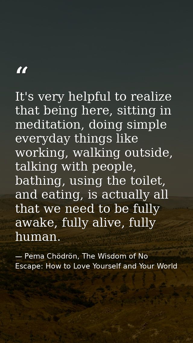 It's very helpful to realize that being here, sitting in meditation, doing simple everyday things like working, walking  — Pema Chödrön, The Wisdom of No Escape: How to Love Yourself and Your World