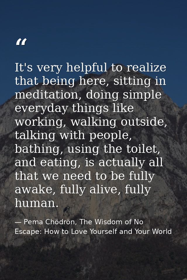 It's very helpful to realize that being here, sitting in meditation, doing simple everyday things like working, walking  — Pema Chödrön, The Wisdom of No Escape: How to Love Yourself and Your World
