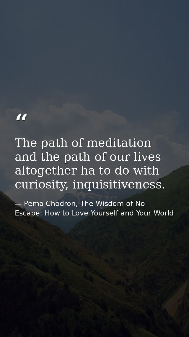 The path of meditation and the path of our lives altogether ha to do with curiosity, inquisitiveness. — Pema Chödrön, The Wisdom of No Escape: How to Love Yourself and Your World