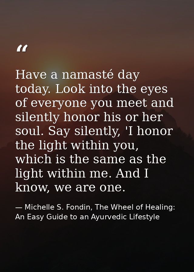 Have a namasté day today. Look into the eyes of everyone you meet and silently honor his or her soul. Say silently, 'I h — Michelle S. Fondin, The Wheel of Healing: An Easy Guide to an Ayurvedic Lifestyle