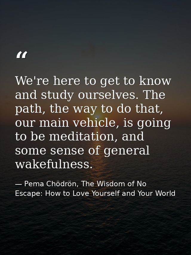 We're here to get to know and study ourselves. The path, the way to do that, our main vehicle, is going to be meditation — Pema Chödrön, The Wisdom of No Escape: How to Love Yourself and Your World