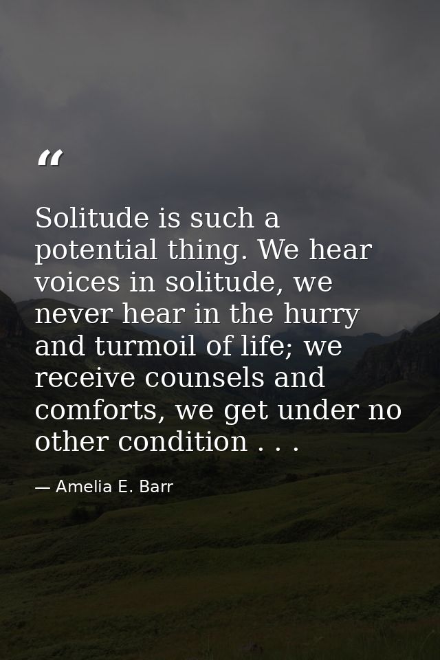 Solitude is such a potential thing. We hear voices in solitude, we never hear in the hurry and turmoil of life; we recei — Amelia E. Barr