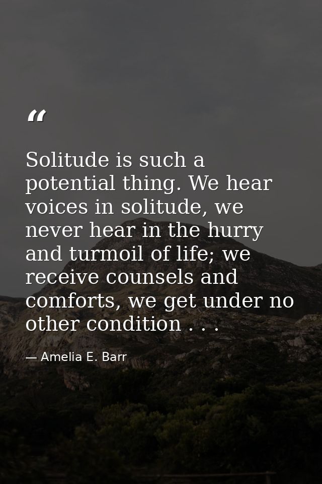 Solitude is such a potential thing. We hear voices in solitude, we never hear in the hurry and turmoil of life; we recei — Amelia E. Barr