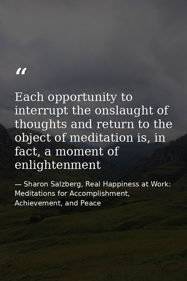 Each opportunity to interrupt the onslaught of thoughts and return to the object of meditation is, in fact, a moment of  — Sharon Salzberg, Real Happiness at Work: Meditations for Accomplishment, Achievement, and Peace