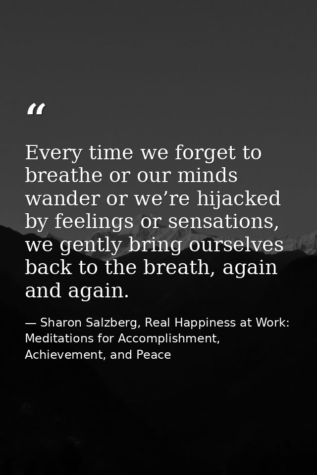 Every time we forget to breathe or our minds wander or we’re hijacked by feelings or sensations, we gently bring ourselv — Sharon Salzberg, Real Happiness at Work: Meditations for Accomplishment, Achievement, and Peace