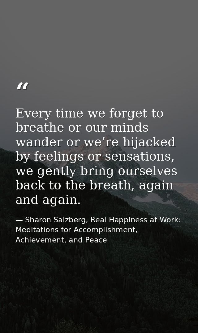 Every time we forget to breathe or our minds wander or we’re hijacked by feelings or sensations, we gently bring ourselv — Sharon Salzberg, Real Happiness at Work: Meditations for Accomplishment, Achievement, and Peace