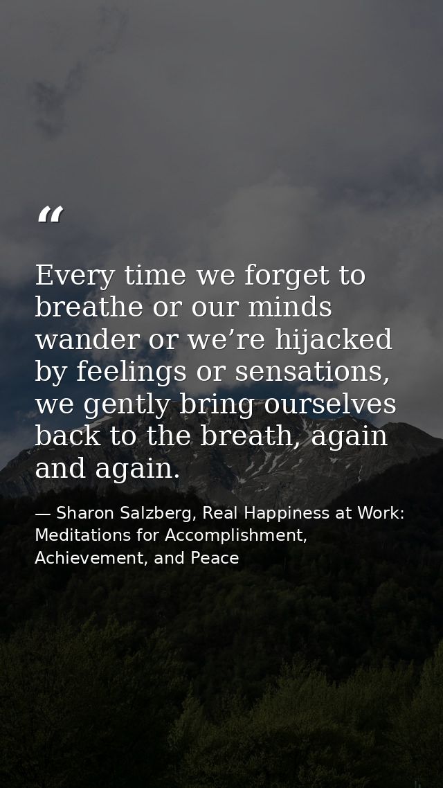Every time we forget to breathe or our minds wander or we’re hijacked by feelings or sensations, we gently bring ourselv — Sharon Salzberg, Real Happiness at Work: Meditations for Accomplishment, Achievement, and Peace