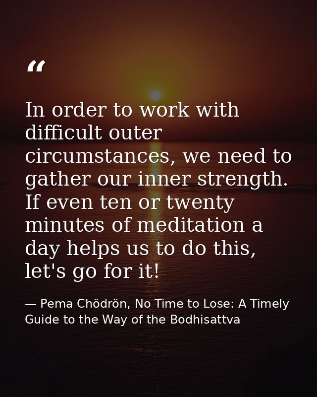 In order to work with difficult outer circumstances, we need to gather our inner strength. If even ten or twenty minutes — Pema Chödrön, No Time to Lose: A Timely Guide to the Way of the Bodhisattva