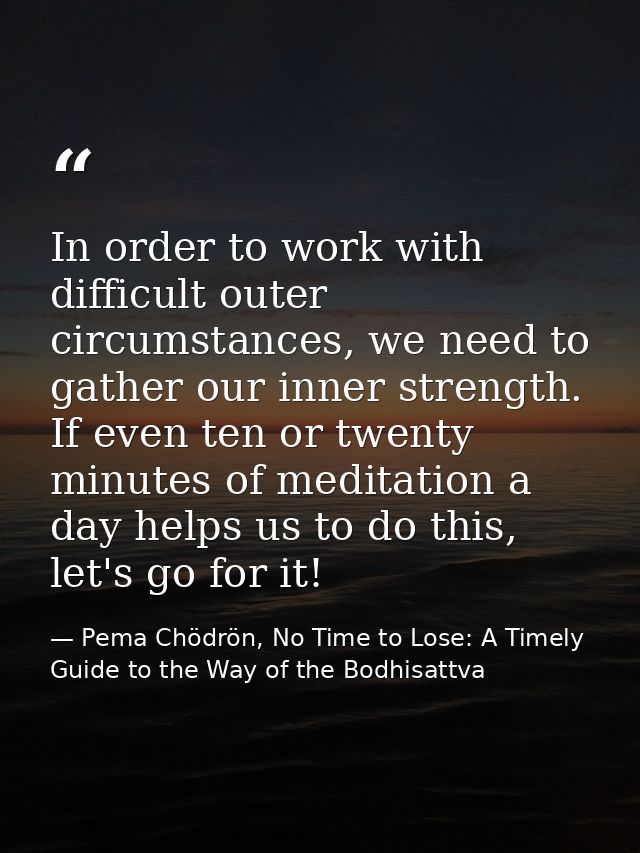 In order to work with difficult outer circumstances, we need to gather our inner strength. If even ten or twenty minutes — Pema Chödrön, No Time to Lose: A Timely Guide to the Way of the Bodhisattva