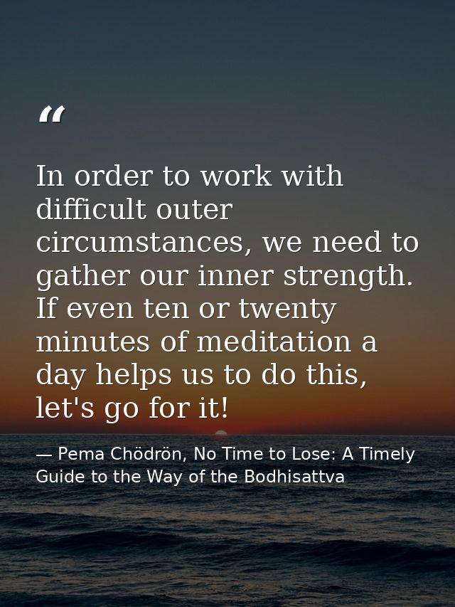 In order to work with difficult outer circumstances, we need to gather our inner strength. If even ten or twenty minutes — Pema Chödrön, No Time to Lose: A Timely Guide to the Way of the Bodhisattva