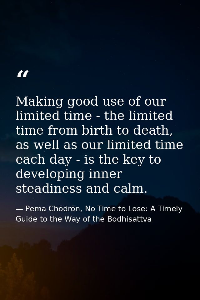 Making good use of our limited time - the limited time from birth to death, as well as our limited time each day - is th — Pema Chödrön, No Time to Lose: A Timely Guide to the Way of the Bodhisattva