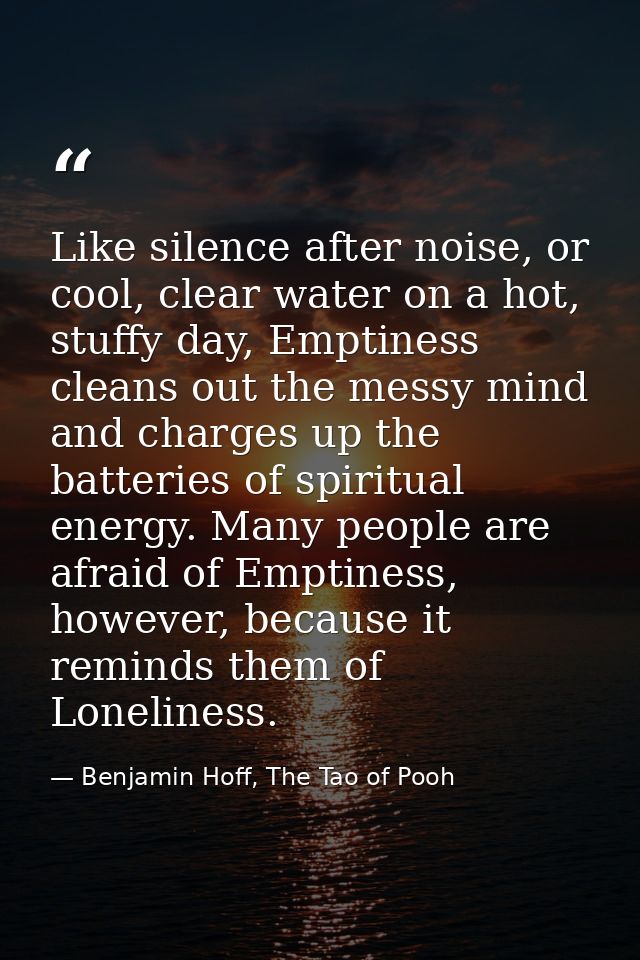 Like silence after noise, or cool, clear water on a hot, stuffy day, Emptiness cleans out the messy mind and charges up  — Benjamin Hoff, The Tao of Pooh