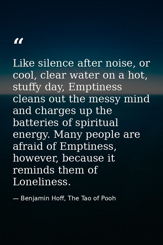 Like silence after noise, or cool, clear water on a hot, stuffy day, Emptiness cleans out the messy mind and charges up  — Benjamin Hoff, The Tao of Pooh