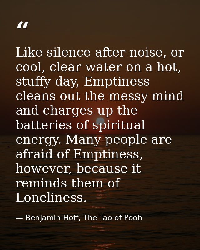 Like silence after noise, or cool, clear water on a hot, stuffy day, Emptiness cleans out the messy mind and charges up  — Benjamin Hoff, The Tao of Pooh