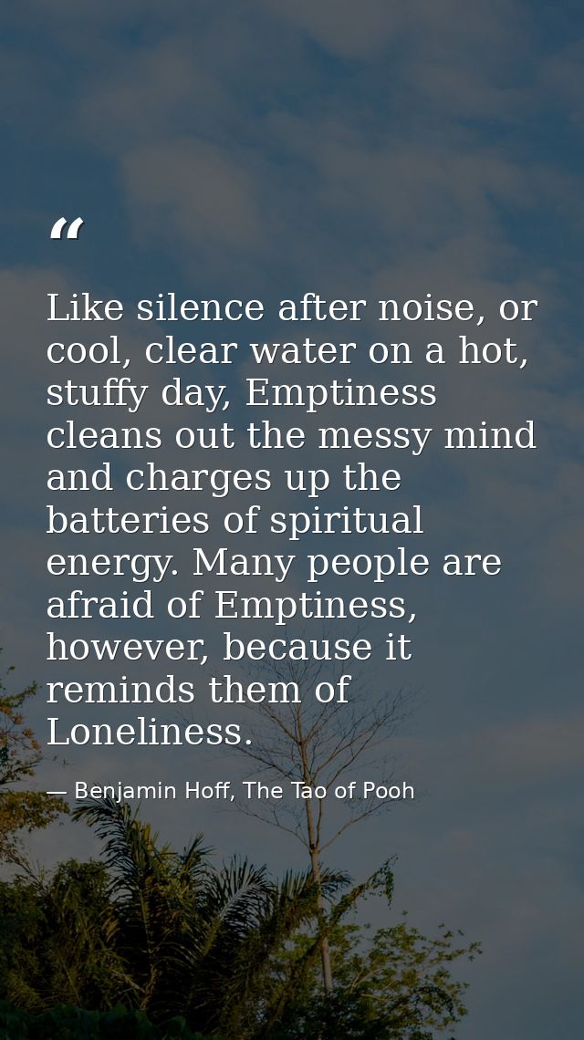 Like silence after noise, or cool, clear water on a hot, stuffy day, Emptiness cleans out the messy mind and charges up  — Benjamin Hoff, The Tao of Pooh