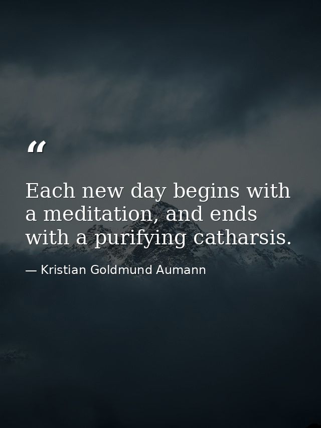 Each new day begins with a meditation, and ends with a purifying catharsis. — Kristian Goldmund Aumann