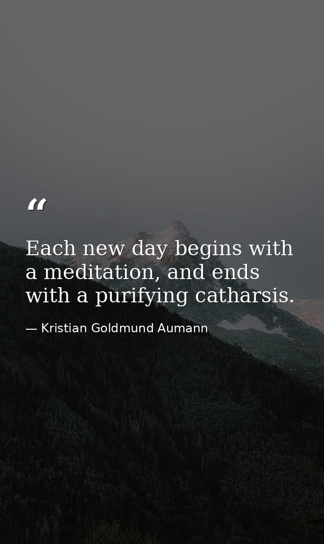 Each new day begins with a meditation, and ends with a purifying catharsis. — Kristian Goldmund Aumann