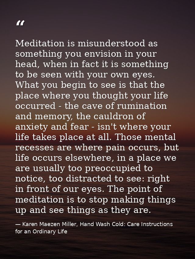 Meditation is misunderstood as something you envision in your head, when in fact it is something to be seen with your ow — Karen Maezen Miller, Hand Wash Cold: Care Instructions for an Ordinary Life