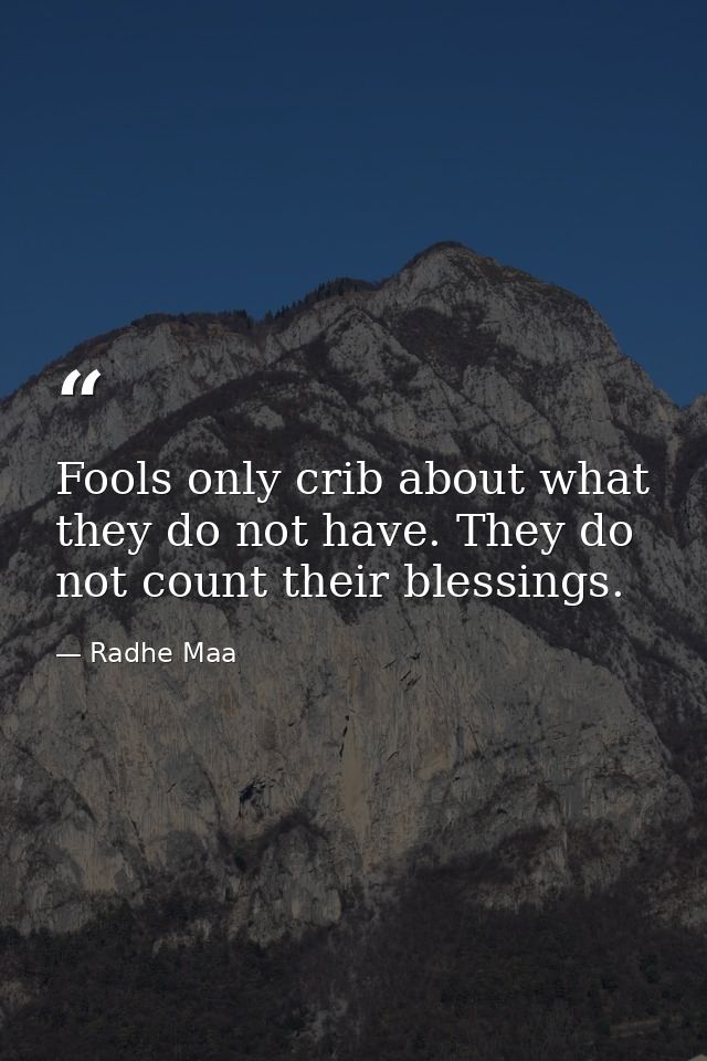 Fools only crib about what they do not have. They do not count their blessings. — Radhe Maa