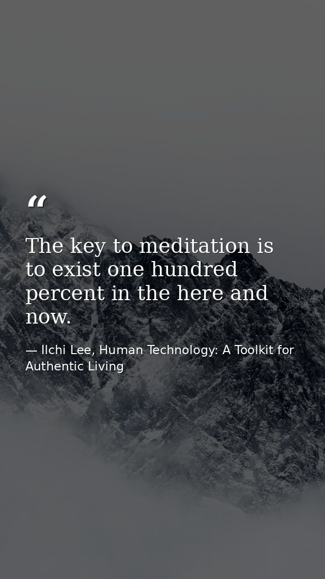 The key to meditation is to exist one hundred percent in the here and now. — Ilchi Lee, Human Technology: A Toolkit for Authentic Living